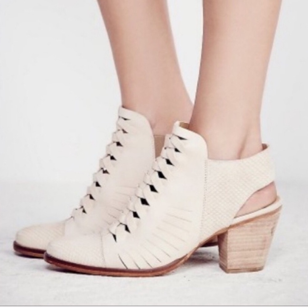 Free People Far Hills Cream Leather Ankle Boots